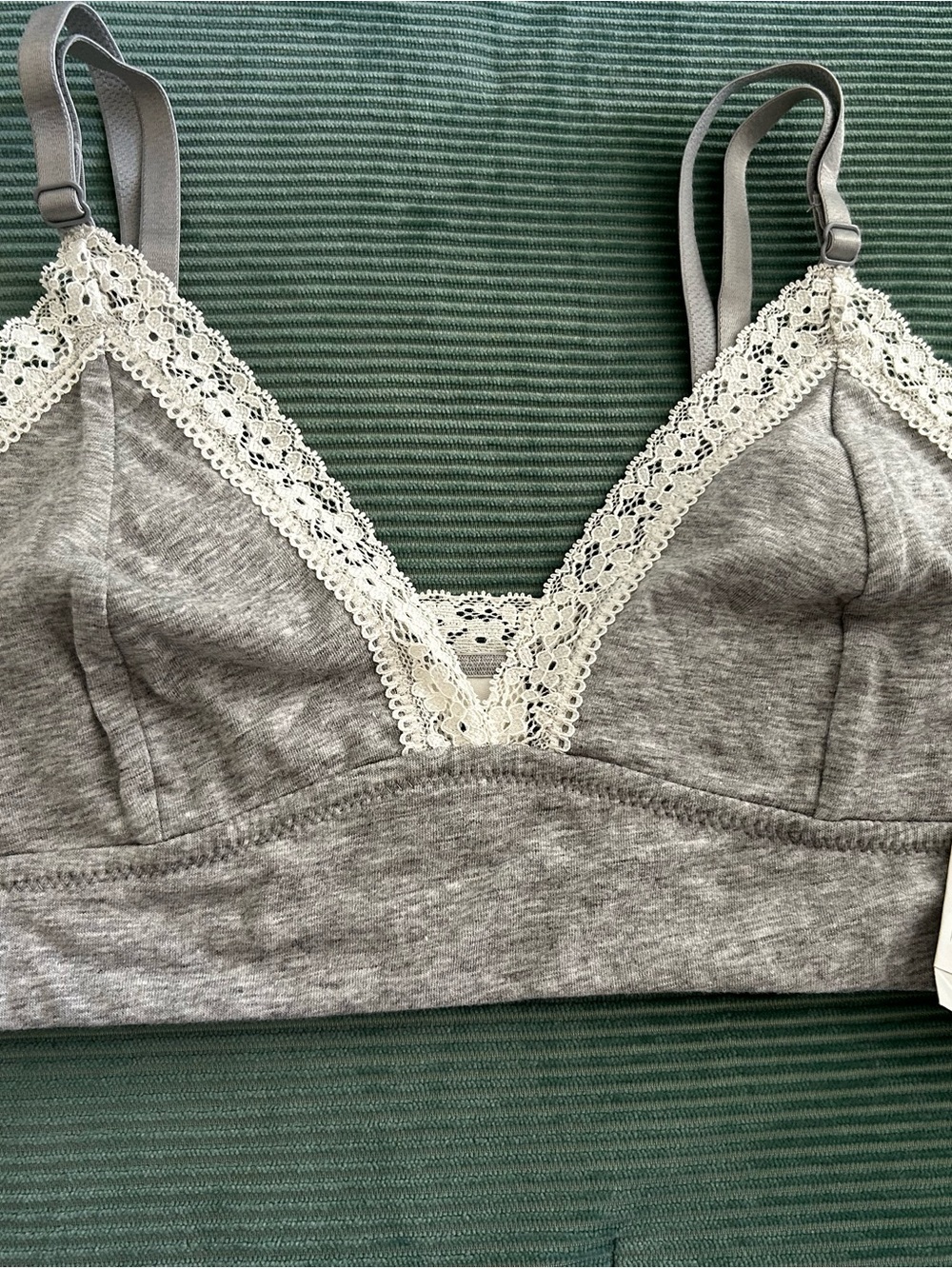 Jenni Gray Bralette with Cream Lace Trim